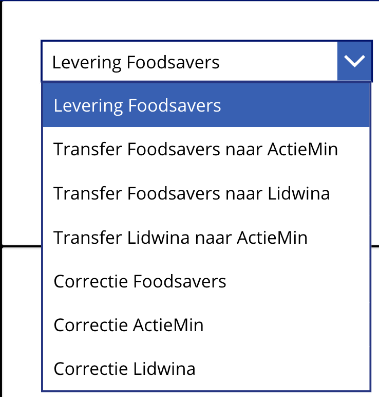 Power Apps dropdown with ActieMin stock action choices
